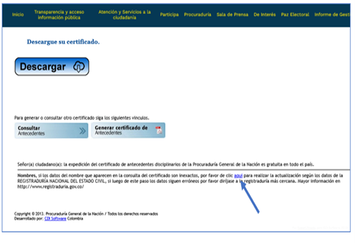 Pantalla generación certificado